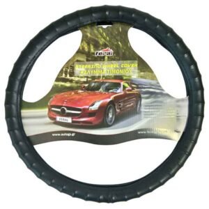 Κάλυμμα Τιμονιού Αυτοκινήτου Δερματίνη Snap On Μαύρο Medium 38cm