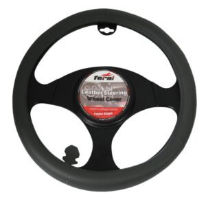 Κάλυμμα Τιμονιού Αυτοκινήτου Δερμάτινο Λείο Γκρι Small 36cm