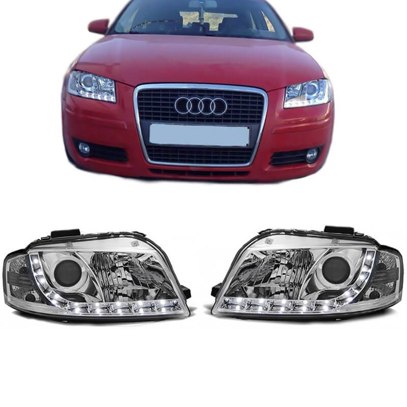 Μπροστινά Φανάρια Set Για Audi A3 8P 03-08 DRL Χρωμίου H7/H1 Sonar