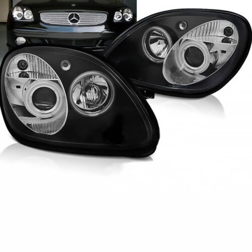 Μπροστινά Φανάρια Set Για Mercedes-Benz SLK R170 96-04 Angel Eyes Μαύρα H1/H1 Manual Sonar