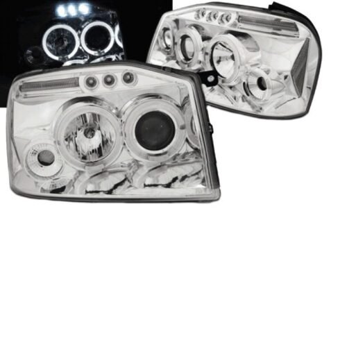 Μπροστινά Φανάρια Set Για Nissan Navara D22 01-04 Angel Eyes & Led Χρωμίου H1/H1 Manual JunYan