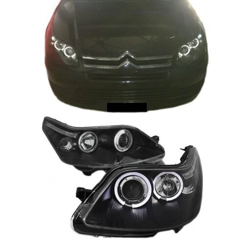 Μπροστινά Φανάρια Set Για Citroen C4 04-10 Angel Eyes Μαύρα H1/H1 Manual Sonar