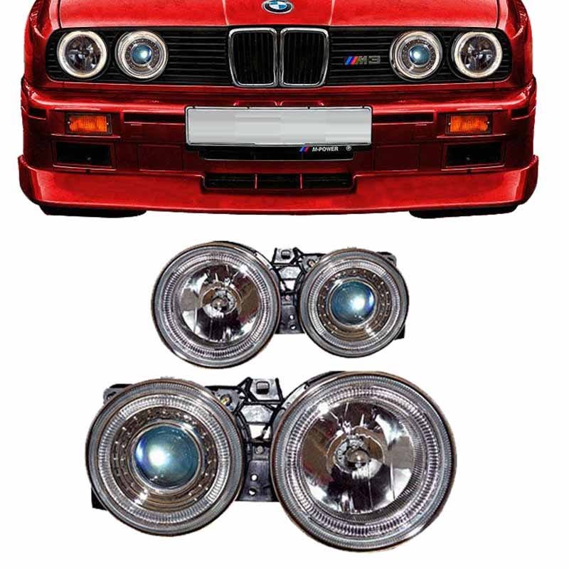 Μπροστινά Φανάρια Set Για Bmw 3 E30 82-94 Angel Eyes Χρωμίου H1/H1 Manual Depo