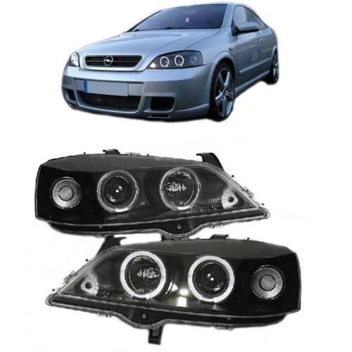 Μπροστινά Φανάρια Set Για Opel Astra G 98-04 Angel Eyes Μαύρα H1/H1 Sonar