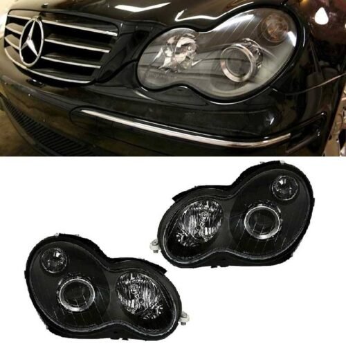 Μπροστινά Φανάρια Set Για Mercedes-Benz C-Class W203 00-07 Projectors Μαύρα H7/H7 Με Ρυθμιστή Αέρος Depo