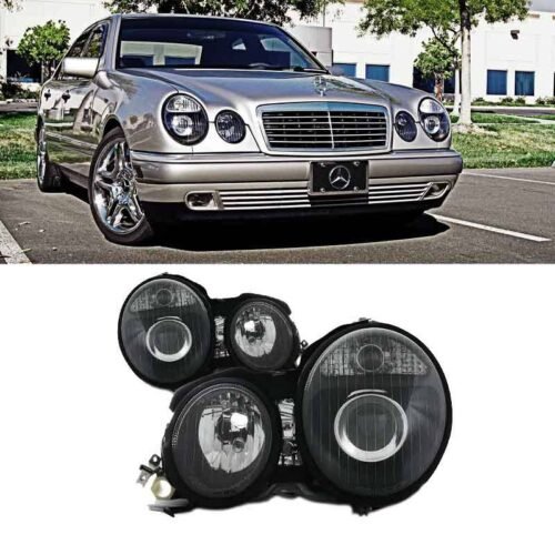 Μπροστινά Φανάρια Set Για Mercedes-Benz E-Class W210 95-98 Projectors Μαύρα H7/H7 Με Ρυθμιστή Αέρος Depo