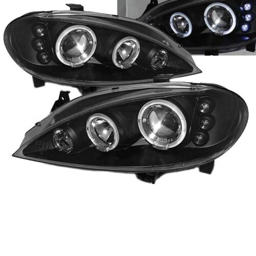 Μπροστινά Φανάρια Set Για Renault Megane 99-02 Angel Eyes & Led Μαύρα H1/H1 JunYan