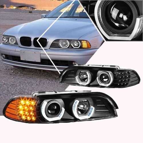 Μπροστινά Φανάρια Set Για Bmw 5 E39 95-03 3D Angel Eyes & Led Φλας Μαύρα H7/H1 Manual Reliable Auto Parts