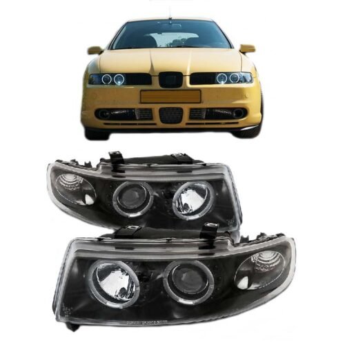 Μπροστινά Φανάρια Set Για Seat Leon / Toledo 1M 99-05 Angel Eyes Μαύρα H1/H1 Sonar