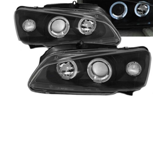 Μπροστινά Φανάρια Set Για Peugeot 106 96-03 Angel Eyes Μαύρα H1/H1 Manual JunYan