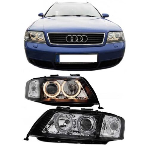 Μπροστινά Φανάρια Set Για Audi A6 4B 97-01 Angel Eyes Μαύρα H7/H7 depo
