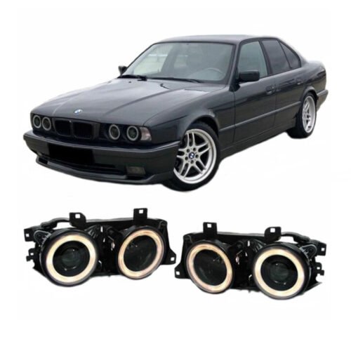 Μπροστινά Φανάρια Set Για Bmw 5 E34 88-95 / 7 E32 86-94 Angel Eyes Με Σταυρό Μαύρα H1/H1 Depo