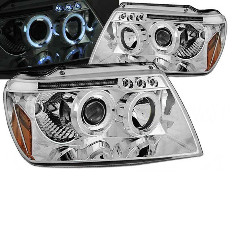 Μπροστινά Φανάρια Set Για Jeep Grand Cherokee 99-05 WJ Angel Eyes & Led Χρωμίου H1/H1 Manual JunYan