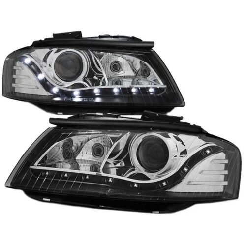 Μπροστινά Φανάρια Set Για Audi A3 8P 03-08 Χρώμιο/Μαύρο H7 Με Μοτέρ Depo
