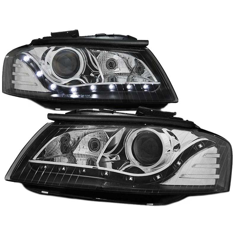 Μπροστινά Φανάρια Set Για Audi A3 8P 03-08 Χρώμιο/Μαύρο H7 Με Μοτέρ Depo