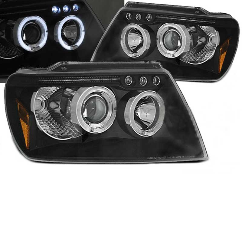 Μπροστινά Φανάρια Set Για Jeep Grand Cherokee 99-05 WJ Angel Eyes & Led Μαύρα H1/H1 Manual JunYan