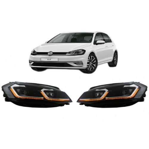 Μπροστινά Φανάρια Set Για Vw Golf 7.5 17-19 Facelift DRL & Dynamic Signal Μαύρα Με Χρώμιο Γραμμή H7 Με Μοτέρ Carner