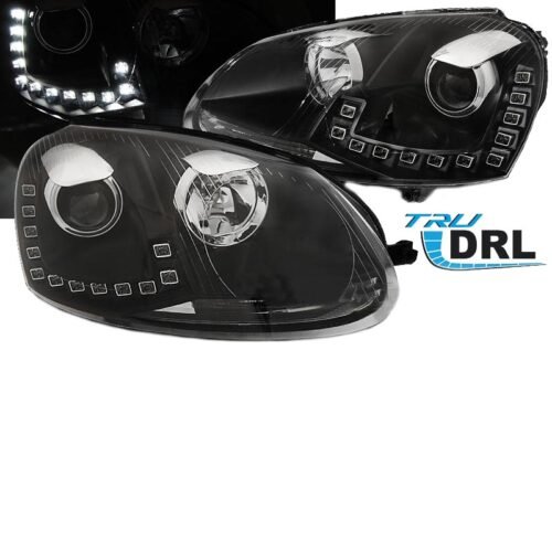 Μπροστινά Φανάρια Set Για Vw Golf V (5) 03-08 DRL Μαύρα H7/H1 Με Μοτέρ Eagle Eyes