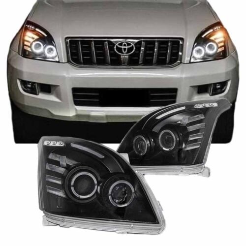 Μπροστινά Φανάρια Set Για Toyota Land Cruiser 120 03-09 Angel Eyes Μαύρα H7/H3 Sonar