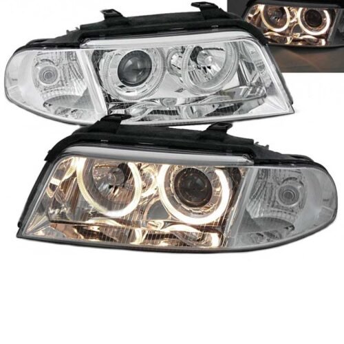 Μπροστινά Φανάρια Set Για Audi A4 B5 99-00 Angel Eyes Χρωμίου H7/H7 Depo