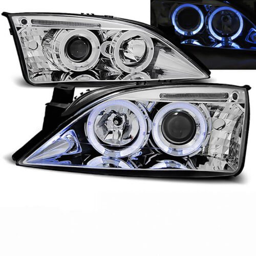 Μπροστινά Φανάρια Set Για Ford Mondeo 00-07 Angel Eyes & Led Χρωμίου H1/H1 With Motor JunYan