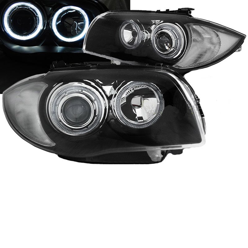 Μπροστινά Φανάρια Set Για Bmw 1 E87/E88/E81/E82 04-11 Με Led Angel Eyes Μαύρα Depo