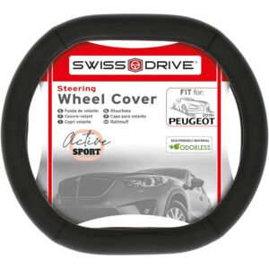 Κάλυμμα Τιμονιού Αυτοκινήτου Ασύμμετρο Double D Swiss Drive Δερματίνη Λείο Μαύρο Κατάλληλο για Μοντέλα Peugeot 2019+