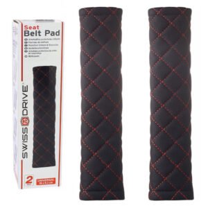 Μαξιλαράκια Ζώνης Ασφαλείας Swiss  26x6.3cm Μαύρα Με Κόκκινη Ραφή Ζευγάρι 2 Τεμάχια